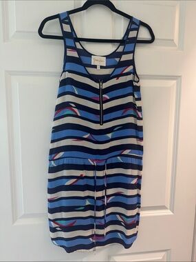 Yumi Kim Blue Striped Zipper-Front Sleeveless Dress